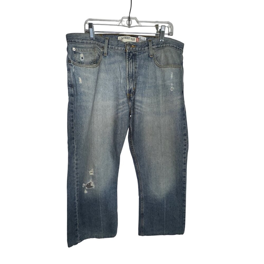 Levis Mens‎ 527 Low Boot Cut Jeans W38 L32 Distressed Denim Light Blue Rock